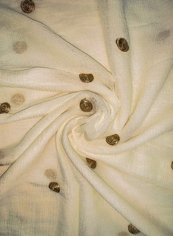 themilestocks Woman's Embroidered Chiffon Dupatta Scarf Shawl Wrap Soft Indian Bridal Wedding (Off White) - Image 5